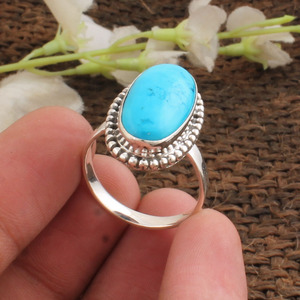 Anillo de Plata de Ley 925 con Turquesa Natural en Engaste Biselado, Piedra Azul Sleeping Beauty, Hecho a Mano, Estilo Boho, para Mujer, Anillo de Fiesta - Product Image 6