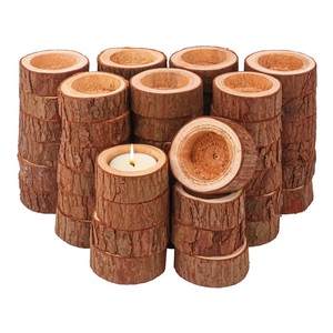 Porte-bougies en bois de pin faits à la main en gros - Design écologique en écorce naturelle - Product Image 1