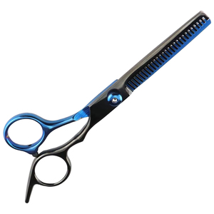 Ciseaux à effiler professionnels 6'' à faible MOQ, bleus et noirs, en acier inoxydable, à pointe arrondie, durables, outils de salon, OEM - Product Image 6