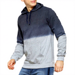 Sweat-shirt à capuche dégradé pour homme, coupe ajustée, décontracté, à manches longues, en coton tricoté, pour l'automne, bleu-gris avec poche - Product Image 6