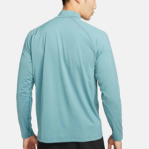 Chemise à manches longues pour homme, col zippé, couleur unie, bleu sarcelle, tricotée, séchage rapide, coupe ajustée, style sportif, col montant, pour le printemps - Product Image 4