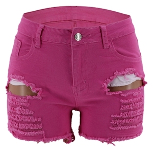 Saleh Enterprises Women Vintage <b>Stretch</b> <b>Denim</b> Shorts High Waist Distressed Ripped Belt Button Casual Summer Beach Wear Bulk Sale - Product Image 3