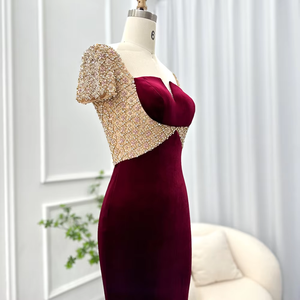 जेनले Lsz282 विंटेज बर्गंडी छोटी आस्तीन क्रिस्टल शाम पार्टी प्रोम - Product Image 4