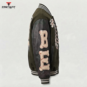 Custom Logo Canvas Varsity Jacket for <b>Men</b> Street Style <b>Black</b> Embroidery Breathable Windproof 100% Cotton - Product Image 3