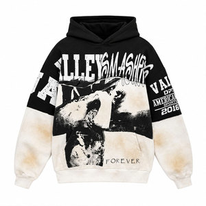 Sudadera con Capucha Extra Grande para Hombre, Estampado Blanco y Negro, Estilo Urbano, Algodón FRENCH TERRY, Bolsillo, Corte Regular, Ropa de Otoño - Product Image 2