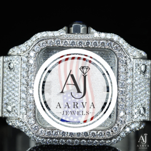Montre à quartz carrée en acier inoxydable incrustée de diamants pour homme AARVA JEWELS, cadran en cristal saphir, fermoir papillon, 3BAR étanche - Product Image 5