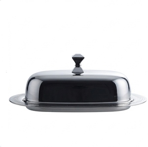 Beurrier ovale classique en acier inoxydable avec couvercle hermétique, idéal pour la cuisine et les fêtes - Product Image 3