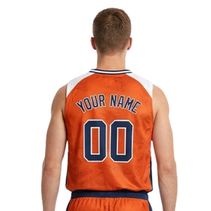 Ensemble d'uniformes de basketball personnalisés pour hommes, maillot sans manches col en V, short avec empiècements latéraux blancs, numéros bleu marine, kits de tenues d'équipe en gros - Product Image 2