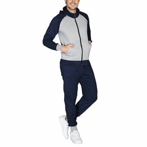 Ensemble de survêtement décontracté pour hommes en polyester et coton, avec veste à col roulé zippée et pantalon de jogging à poches latérales, color block, vente en gros - Product Image 1