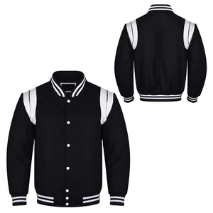 Blouson universitaire homme bleu marine et rouge tendance, avec blocs de couleur, col montant, fermeture éclair, coupe-vent décontracté en polaire brodé - Product Image 1