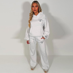 Conjunto de 2 piezas para mujer, sudadera con capucha de forro polar gris con estampado de Los Ángeles 91, chándal informal de corte holgado, pantalones deportivos largos y top - Product Image 4