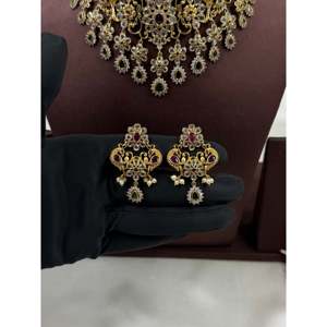 Indian Ethnic Alka Traditional Gold Plated Zircon Choker Necklace & Earring Set for Bridal - Product Image 4