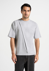 Camiseta de algodón gris de manga corta con cuello redondo para hombre, corte regular, estilo casual, tejido de punto, color liso teñido. - Product Image 5