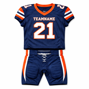 Ensemble d'uniformes de football américain personnalisés, maillot et pantalon sublimés, nom de l'équipe, 21, col en V, manches courtes, tissu respirant, pour hommes adultes - Product Image 1