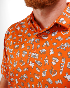 Men's <b>Orange</b> Printed Short Sleeve for Shirt with Casual Design Anti-Wrinkle Breathable Broadcloth Fabric - Product Image 2
