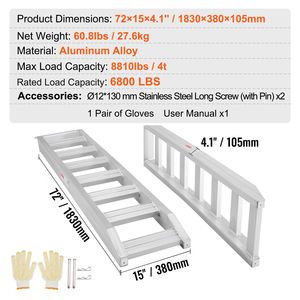 "Universal Heavy Duty Aluminum <b>Loading</b> Ramp 8810 Lbs Capacity <b>Top</b> Hook Attachment Used Alloy Material" - Product Image 4