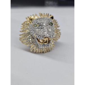 Anillo de Cabeza de León con Incrustaciones de Moissanita, Plata 925, Chapado en Oro de 14K, Anillo de León Estilo Hip Hop, Anillo con Diamantes Cultivados en Laboratorio - Product Image 1