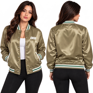 Chaqueta de satén para mujer con ribetes rojos y azules, cierre frontal con broches, cuello tricolor, cortavientos azul cielo, abrigo sedoso, venta al por mayor, directo de fábrica, OEM - Product Image 4