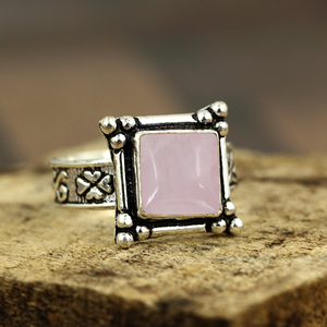 Bague Gourik Vintage en argent sterling 925 avec quartz rose serti clos, style géométrique, unisexe, pour tous les jours - Product Image 3