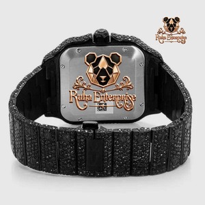 นาฬิกาข้อมือ Ruha Enterprise Luxury Square แบบอนาล็อก หน้าปัดประดับเพชรเทียม สายสแตนเลสสีดำ สำหรับทุกเพศ ระบบควอตซ์ สไตล์ฮิปฮอป - Product Image 5
