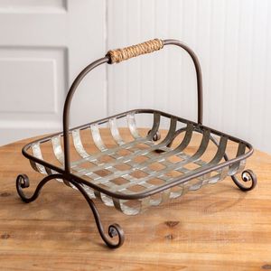 Linea Exports Inc Rustic Metal Wire <b>Bread</b> <b>Basket</b> With Handle Rectangle Storage <b>Basket</b> For Food - Product Image 1