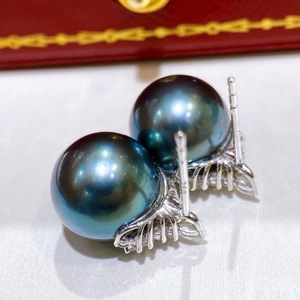 Manufacturer Wholesale 925 Pure <b>Silver</b> Classic Square Sugar Natural <b>Pearl</b> <b>Earrings</b> 12-13mm Round with Strong Light Slight Flaws - Product Image 3