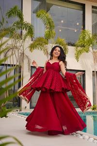 Conjunto de Top de Organza con Bordado de Diseñador, Pantalones Plazzo y Dupatta para Mujer - Product Image 3