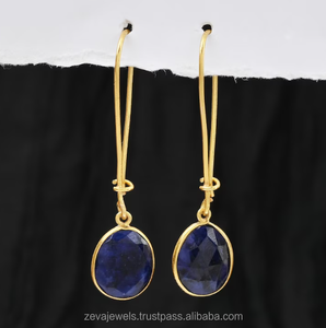 Pendientes llamativos al por mayor, pendientes de piedras preciosas de zafiro teñidas en azul, joyería de diseñador minimalista - Product Image 3