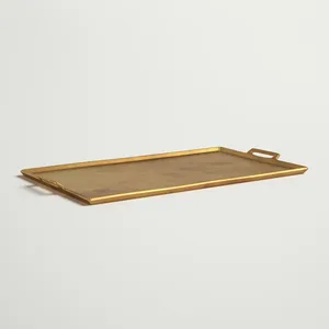 Bandeja Decorativa Rectangular de Latón, Diseño Minimalista Chapado en Oro, con Asas, Paquete Individual - Product Image 2