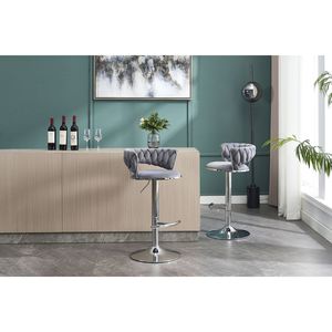 Set of 2 Swivel Height <b>Adjustable</b> Bar <b>Stools</b> with Chrome Footrest Base Velvet Top Simple Bar <b>Stool</b> Mechanical Lifting Mechanism - Product Image 5