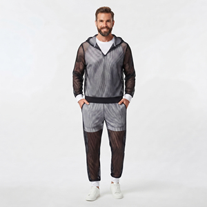 Men Mesh Polyester Tracksuit Summer Beachwear Swim Sheer Mesh Track Suits Men's Night Clubwear Transparent Tracksuits Mens - Product Image 1