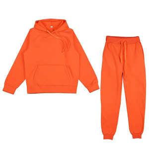 Vibrant Orange Fleece Casual <b>Set</b> with Matching Hoodie and Tapered <b>Joggers</b> Breathable & Eco-Friendly Cozy Warmth - Product Image 1