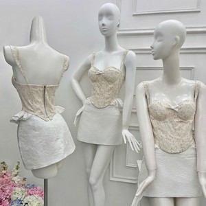 Fashionable Vintage Floral Sleeveless <b>Corset</b> <b>Top</b> <b>and</b> Mini <b>Skirt</b> Two Piece Set for Women Daily Wear Polyester/Cotton Summer - Product Image 1