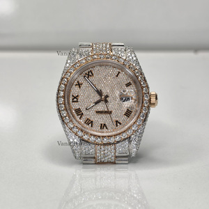 Montre de luxe HipHop en acier inoxydable glacé pour homme, automatique mécanique, mouvement en verre, diamant Moissanite VVS, date automatique, premium - Product Image 1