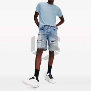 Shorts en jean décontractés pour hommes, coupe ample, avec fermeture éclair, style skate, shorts de rue pour hommes, fabriqués au Pakistan - Product Image 3