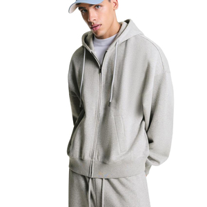 Chándal gris con capucha para hombre, largo completo, holgado, oversize, informal, de color liso, con cierre de cordón, para otoño - Product Image 5
