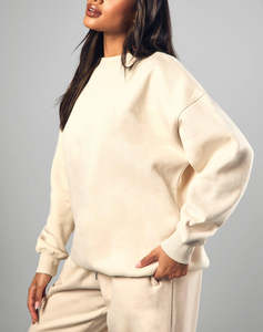 Sweat-shirts surdimensionnés de couleur beige unie au design premium, en tissu de coton doux, grammage lourd, style ample, coupe décontractée, sweat-shirts à capuche. - Product Image 4