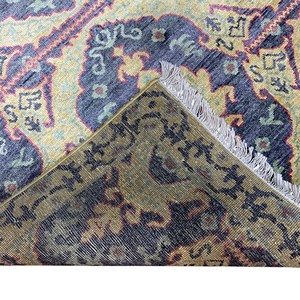 Alfombra de Lujo con Medallón Anudado a Mano, Azul y Dorado, Alfombra Oriental Tradicional de Lana y Seda, Alfombra Clásica Hecha a Mano - Product Image 5