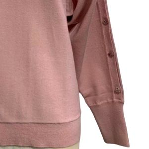 Pull en tricot pour femme rose poudré, manches longues, col rond, détails boutonnés, décontracté, hiver, 100% coton, confortable et chaud - Product Image 5