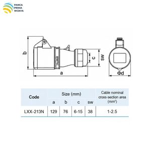 ขั้วต่อไฟฟ้าอุตสาหกรรมคุณภาพสูง 16A 2P+E 220-250V 6h IP44 รุ่น LX-213N สำหรับการเชื่อมต่อสายเคเบิล - Product Image 3