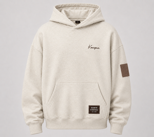 Sweat-shirt à capuche surdimensionné pour homme, broderie personnalisée sur la poche, en molleton 100% coton French Terry, pour l'automne, disponible en marron et beige - Product Image 1