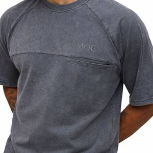 Camisetas de Hombre Vintage con Paneles Raglán Lavados, de Algodón, Manga Corta, con Detalle de Bordado en el Pecho, Logotipo Personalizado, Producción de Prendas - Product Image 5