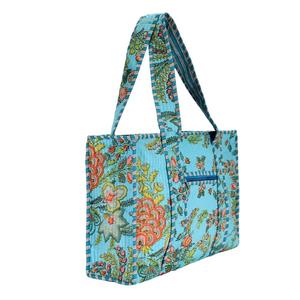 Bolso Tote de Algodón CRAFT HACKLE, Azul con Bordado Floral, Pintado a Mano, Aislado, Estilo Bohemio, con Cierre Abierto, para Todas las Temporadas - Product Image 2