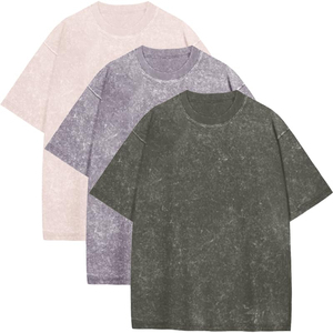 เสื้อยืดคอตตอนวินเทจฟอกสีแบบขายส่ง 250 กรัม ทรงโอเวอร์ไซส์ ทรงบ็อกซี่ คอกลม สีพื้น ผ้าเจอร์ซีย์ สวมใส่สบายสำหรับผู้ชาย - Product Image 3