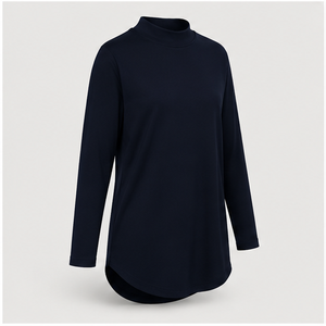 Damen Dunkelblaues Mock-Neck Langarm Relaxed Longline T-Shirt WTS-0020 - Product Image 3