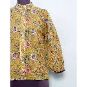 Chemisier en coton imprimé floral décontracté style doux, manches courtes bouffantes, col rond, écologique, séchage rapide, boutonné, pour femme - Product Image 2