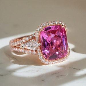 Anillo de Boda con Zafiro Corte Cojín y Diamantes Laterales en Forma de Cometa en Oro de 10K/14K/18K con Baño de Rodio, Estilo Minimalista - Product Image 1