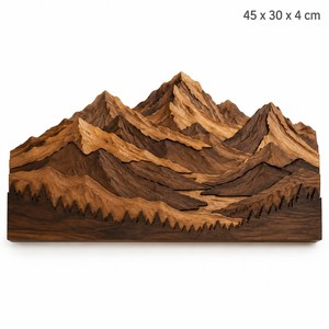 Art mural artisanal en bois de manguier Canadian Rockies - Teinture noyer foncé - Vente en gros - Product Image 1