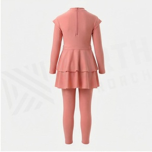 Ensemble de yoga rose 2 pièces, col roulé, manches longues, volants, taille haute, vêtements de sport sans couture - Product Image 2