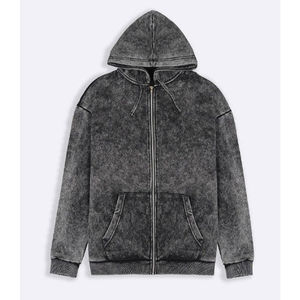 Custom Washed <b>Black</b> Full Zip Hoodie <b>Mens</b> Vintage Acid Wash Hooded Sweatshirt Oversized Cotton Fleece Streetwear Jacket OEM ODM - Product Image 3